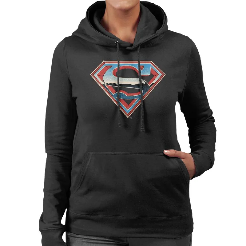 Superman Sparkling Logo Women's Hooded Sweatshirt Hoodie with Ribbed Neckline Snug Warm