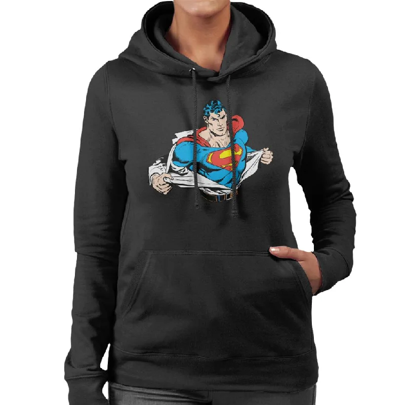 Superman Suit Reveal Women's Hooded Sweatshirt Hoodie with Turtle Neck Cozy Winter