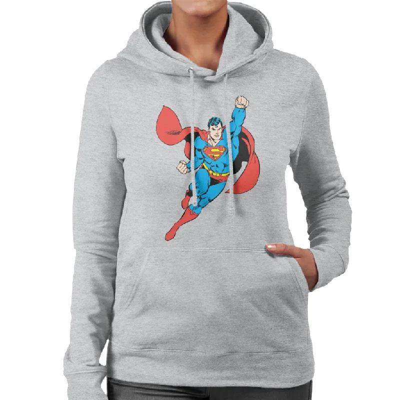 Superman To The Rescue Women's Hooded Sweatshirt Hoodie with Snap Buttons Easy Quick