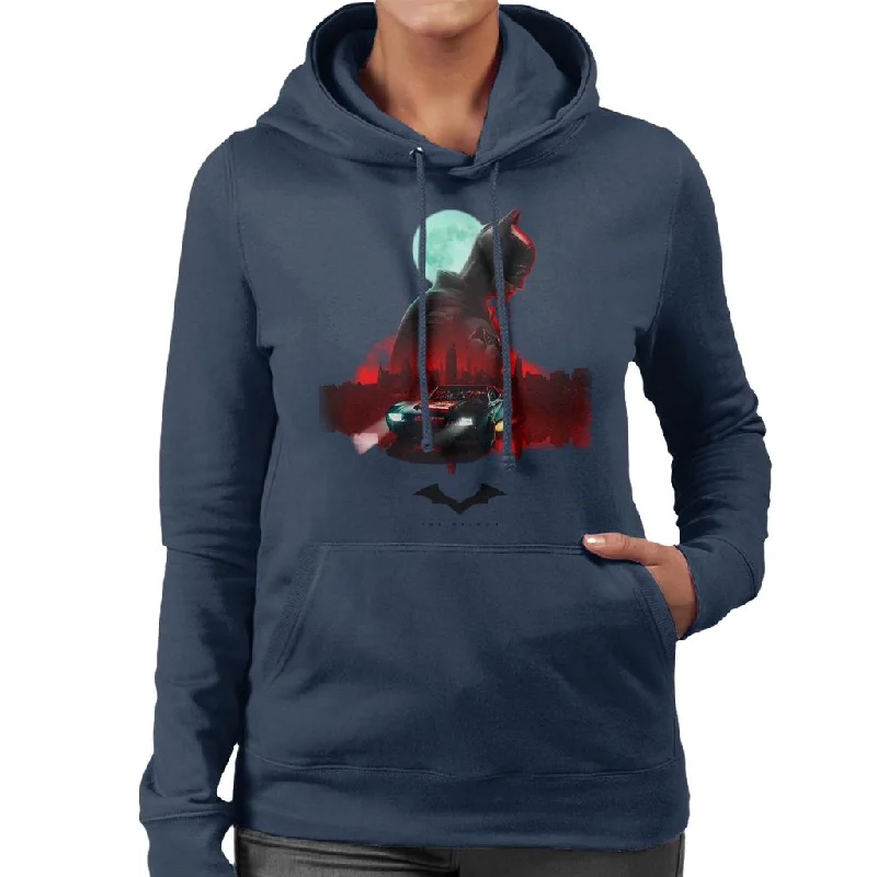 The Batman Gotham City Moon Montage Women's Hooded Sweatshirt Hoodie with Hem Lace Feminine Delicate The Batman Gotham City Moon Montage Women's Hooded Sweatshirt Hoodie with Hem Lace Feminine Delicate