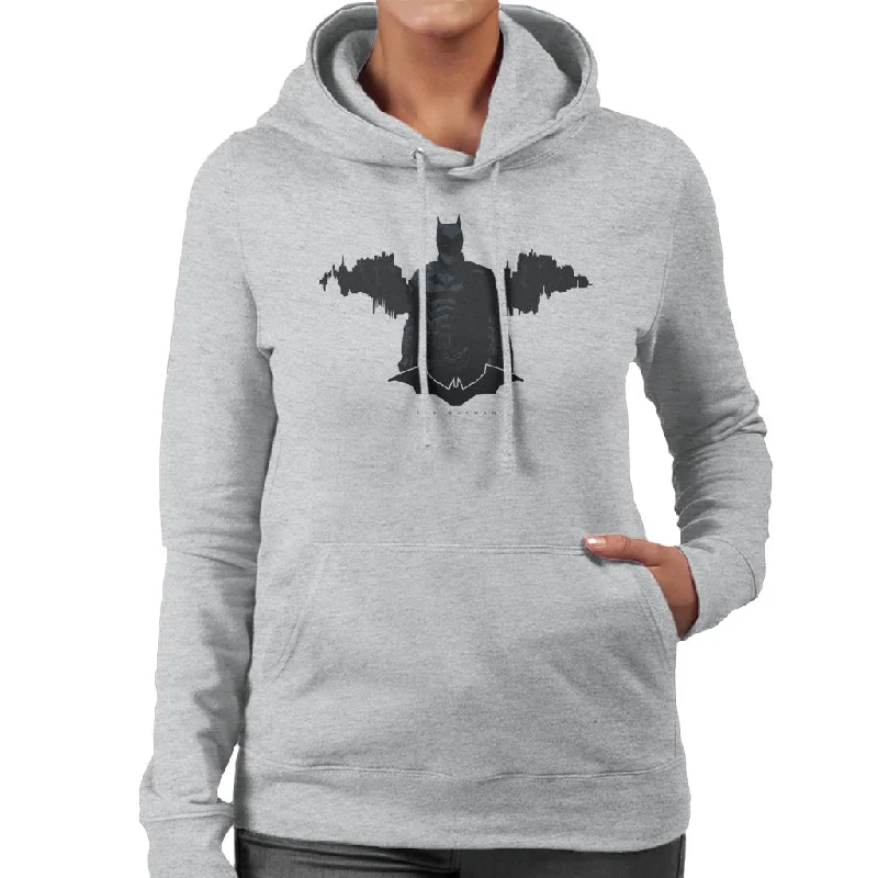The Batman Logo Gotham City Backdrop Women's Hooded Sweatshirt Hoodie with Ribbed Hem Stretchable Secure The Batman Logo Gotham City Backdrop Women's Hooded Sweatshirt Hoodie with Ribbed Hem Stretchable Secure