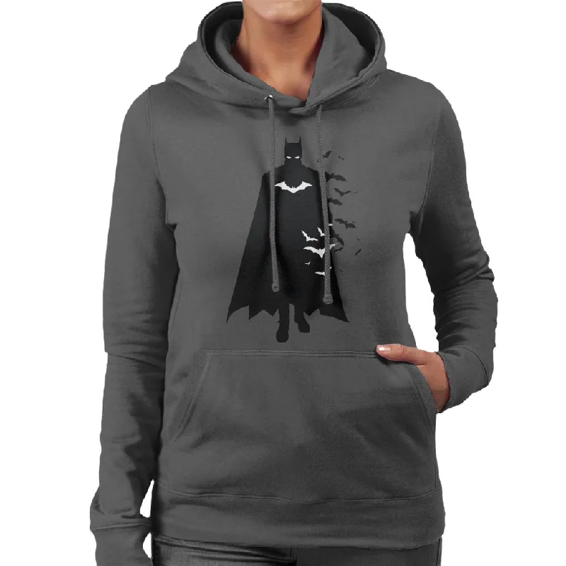 The Batman Silhouette White Bats Women's Hooded Sweatshirt Hoodie with Tied Waist Feminine Flattering The Batman Silhouette White Bats Women's Hooded Sweatshirt Hoodie with Tied Waist Feminine Flattering