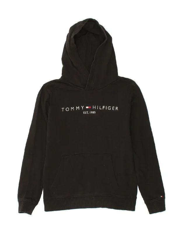 TOMMY HILFIGER Boys Graphic Hoodie Jumper 11-12 Years Black Cotton Hoodie with Belted Waist Structured Tailored