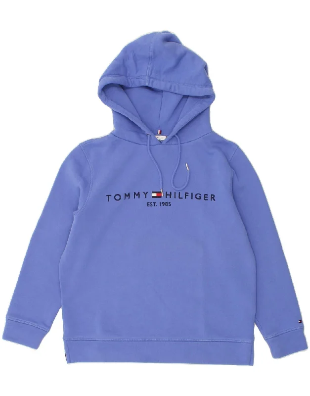 TOMMY HILFIGER Womens Graphic Hoodie Jumper UK 14 Medium Blue Cotton