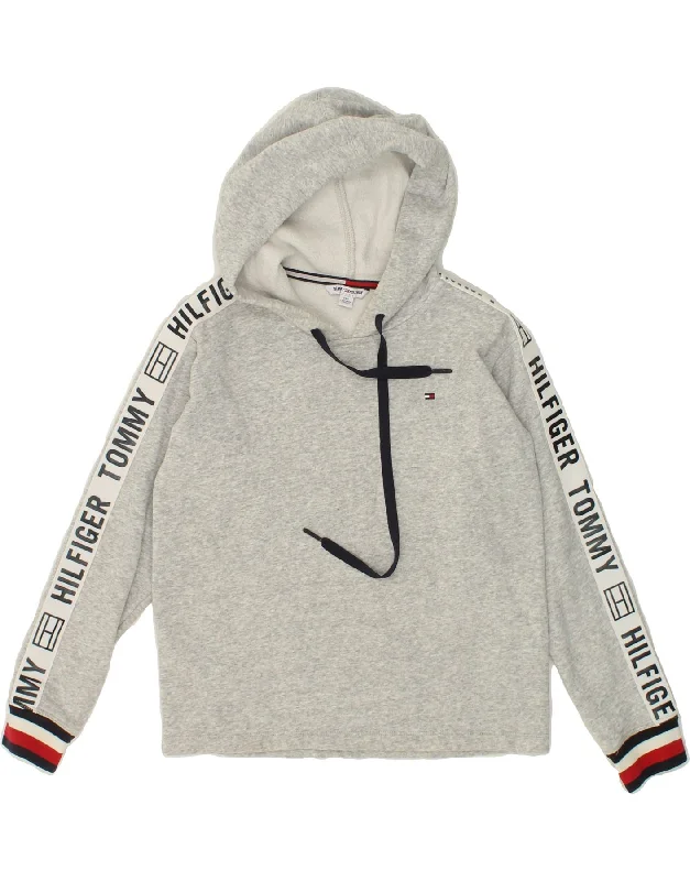 TOMMY HILFIGER Womens Oversized Graphic Hoodie Jumper UK 2 2XS Grey Cotton Hoodie Crop Top Short Trendy TOMMY HILFIGER Womens Oversized Graphic Hoodie Jumper UK 2 2XS Grey Cotton Hoodie Crop Top Short Trendy