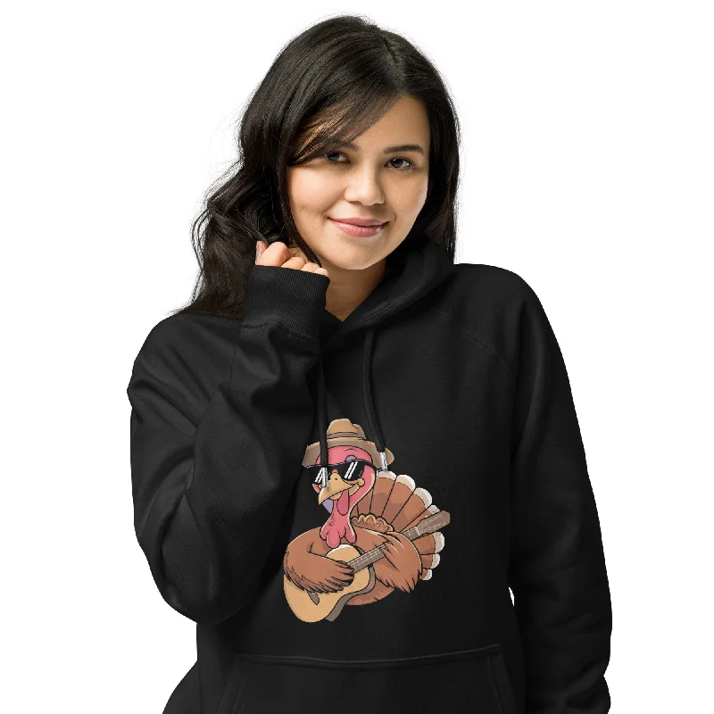 Turkey With Glasses Graphic Women Eco Raglan Hoodie Hoodie with Patch Decorative Personalized