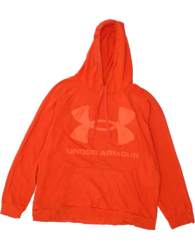 UNDER ARMOUR Mens Graphic Hoodie Jumper 2XL Orange Cotton Hoodie with Fur Luxurious Winter