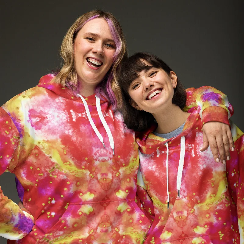 Unisex Hoodie, Red Leaf Hoodie with Tie-Dye Psychedelic Retro