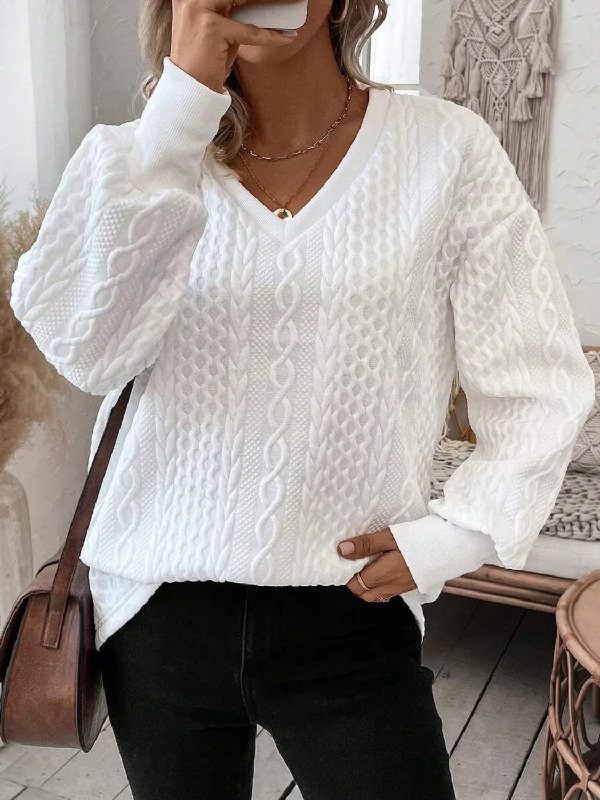 V-Neck Long Sleeve Sweatshirt Hoodie with Pocket Utility Practical