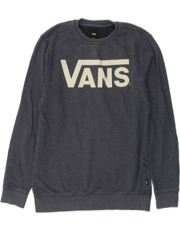 VANS Mens Graphic Sweatshirt Jumper Medium Navy Blue Cotton Hoodie with Exposed Zipper Edgy Industrial VANS Mens Graphic Sweatshirt Jumper Medium Navy Blue Cotton Hoodie with Exposed Zipper Edgy Industrial