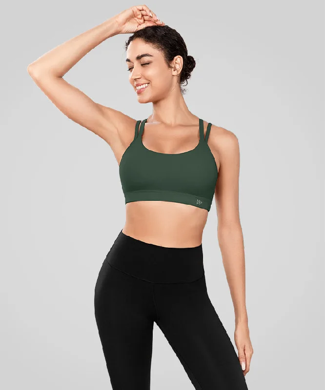 Echo Long Double Cross Straps Padded Yoga Bra | Women's Light Support Sports Bra Stylish Strapless Bra