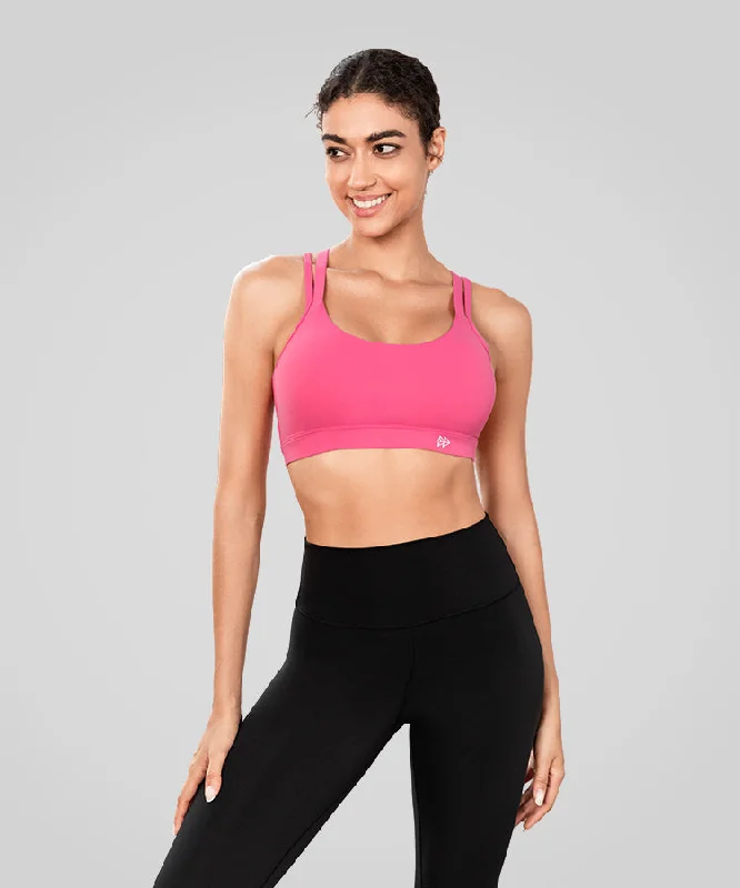 Echo Long Double Cross Straps Padded Yoga Bra | Women's Light Support Sports Bra Soft Lace Bra