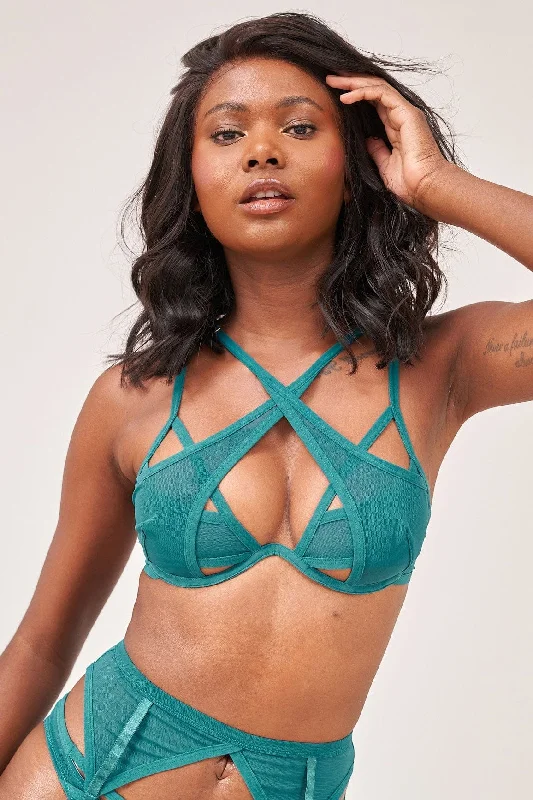 Emily Bra - Mesh Cross Over Underwire Bra Recycled Emerald Padded Push-Up Bra