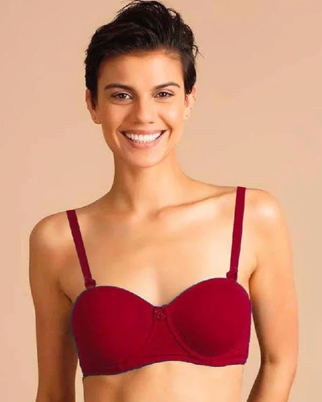 Maroon Pushup Bra - Massage Form Bra With Removable Straps - Underwired Single Padded Bra