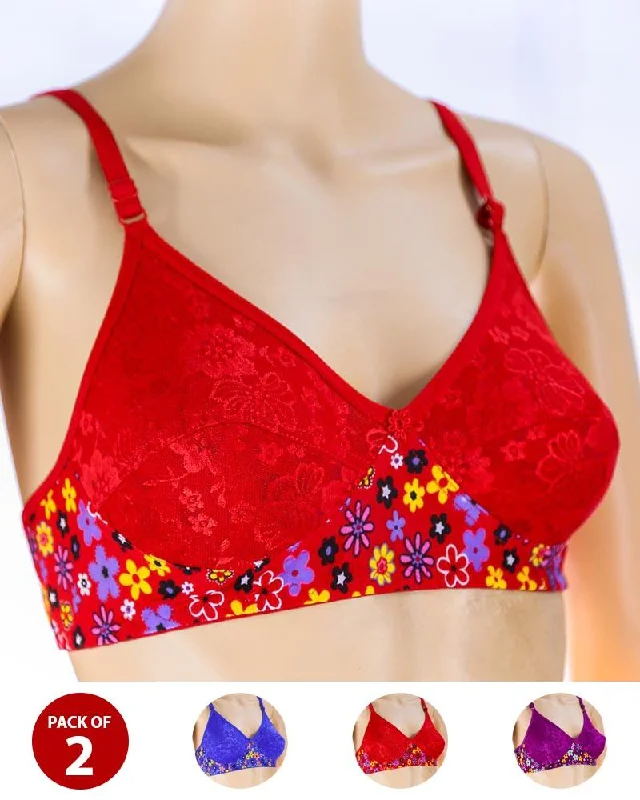 Pack of 2 Madam Bra - K-12275 - Non Padded Bra - Non Wired Bra Lightly Padded Bra