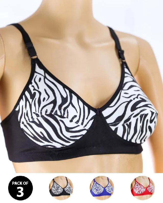 Pack of 3 Madam Bra - i17 - Non Padded Bra - Non Wired Bra Floral Lace Bra
