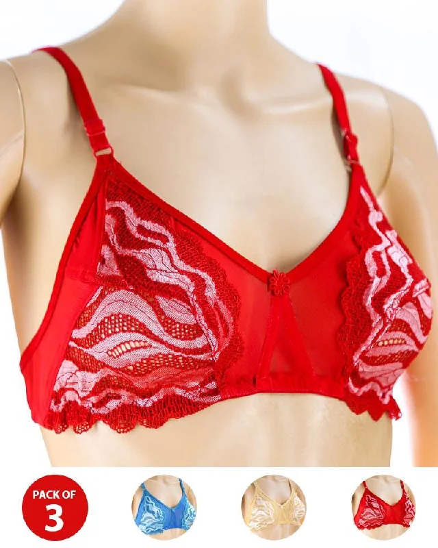 Pack of 3 Madam Bra - Limca - Non Padded Bra - Non Wired Bra Push-Up Bralette Set
