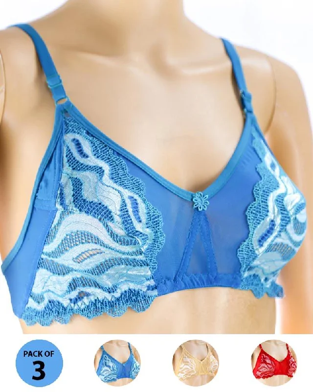 Pack of 3 Madam Bra - Limca - Non Padded Bra - Non Wired Bra Simple Wireless Bra
