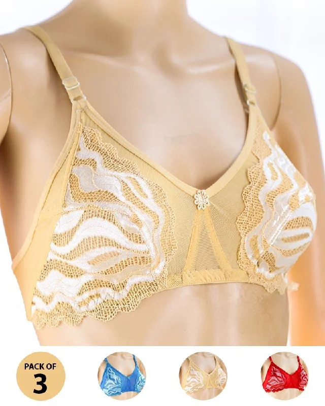 Pack of 3 Madam Bra - Limca - Non Padded Bra - Non Wired Bra Elegant Cotton Bra