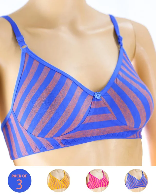 Pack of 3 - Madam Bra - M-3 - Non Padded, Non Wired Bra, Soft Jersey Cotton Bra Contour Bra Style