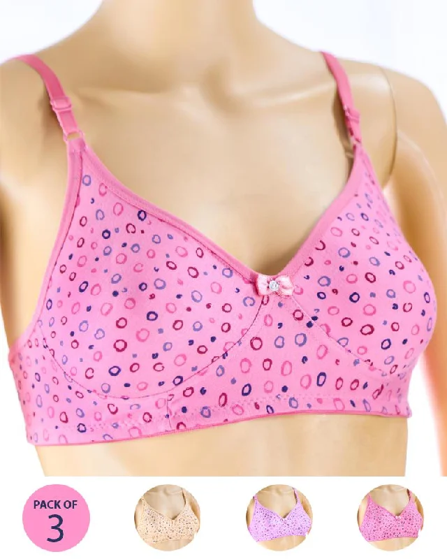 Pack of 3 - Madam Bra - M-7 - Non Padded, Non Wired Bra, Soft Jersey Cotton Bra Comfort Fit Bralette