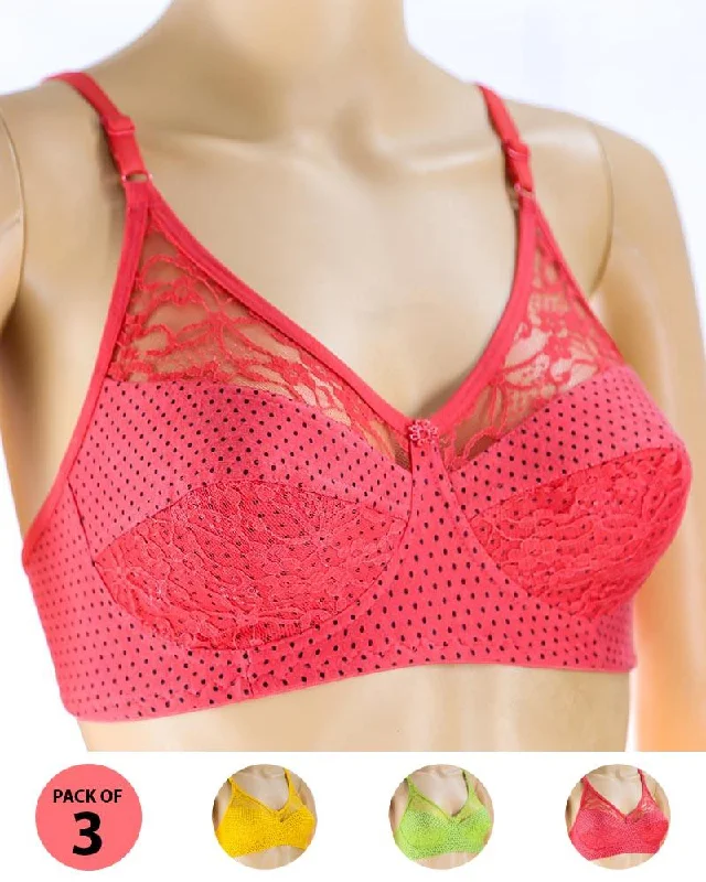 Pack of 3 Madam Bra - N2 - Non Padded Bra - Non Wired Bra Chic Lace Bra