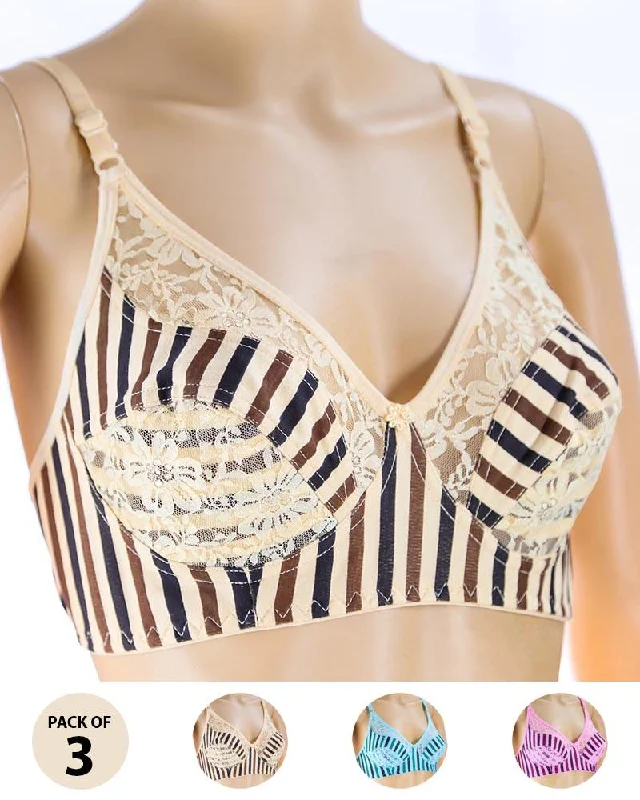 Pack of 3 Madam Bra - N4 - Non Padded Bra - Non Wired Bra Smooth Push-Up Bra