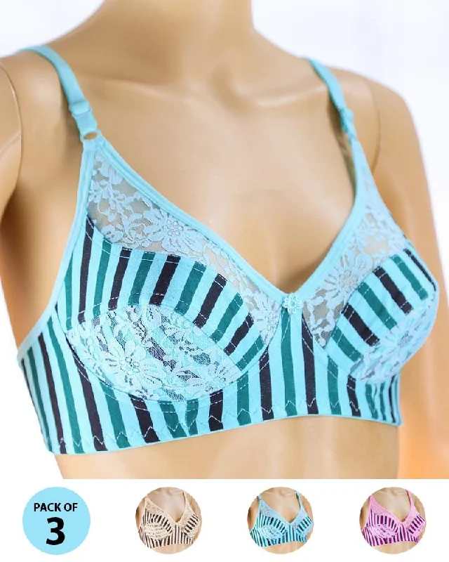 Pack of 3 Madam Bra - N4 - Non Padded Bra - Non Wired Bra Comfortable Fit Bralette