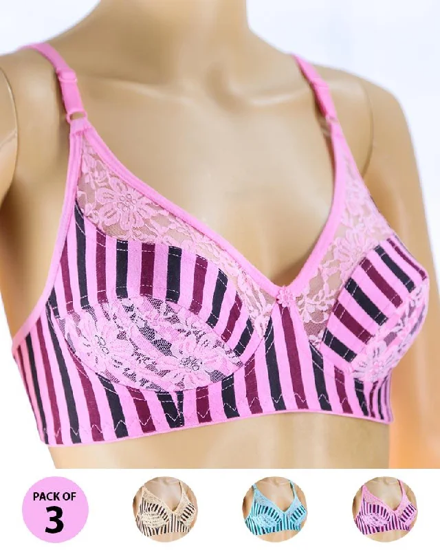 Pack of 3 Madam Bra - N4 - Non Padded Bra - Non Wired Bra Elegant Lace Bralette