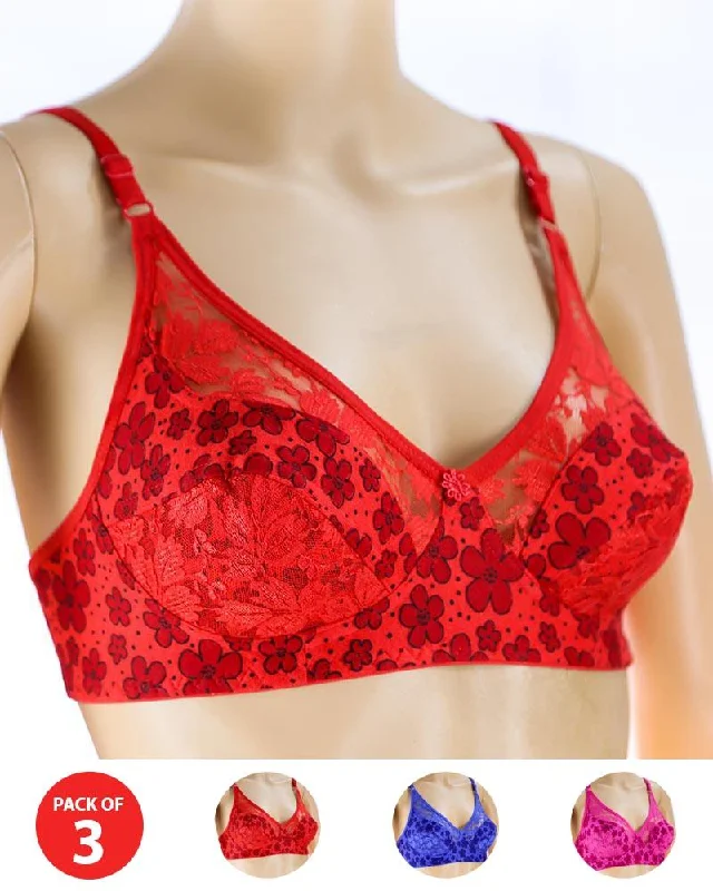 Pack of 3 Madam Bra - N5 - Non Padded Bra - Non Wired Bra Chic Lace Underwear