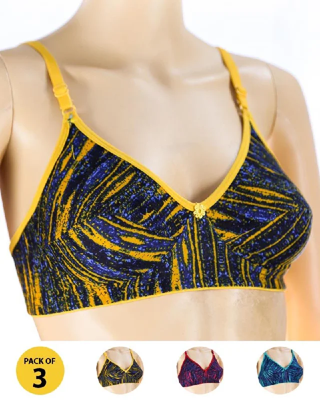 Pack of 3 Madam Bra - S13 - Non Padded Bra - Non Wired Bra Chic Lace Underwear