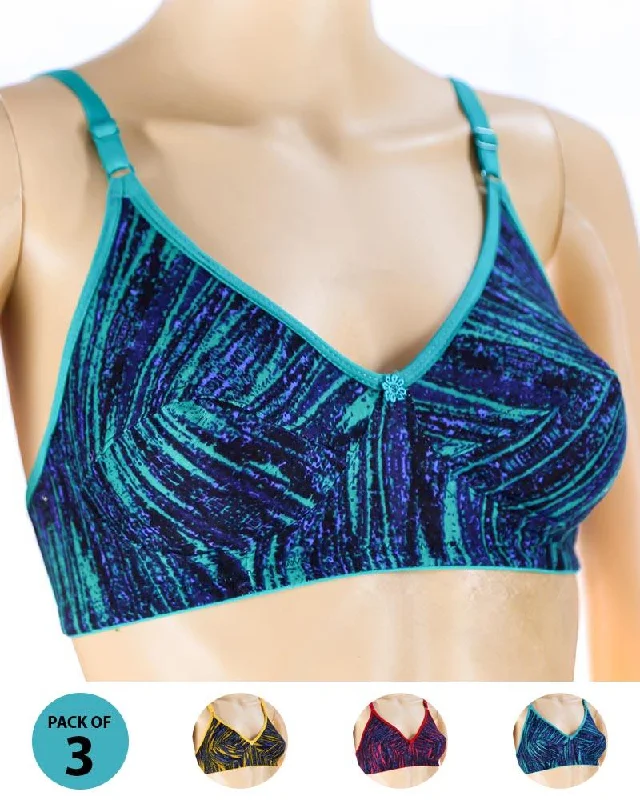 Pack of 3 Madam Bra - S13 - Non Padded Bra - Non Wired Bra Breathable Comfort Bra
