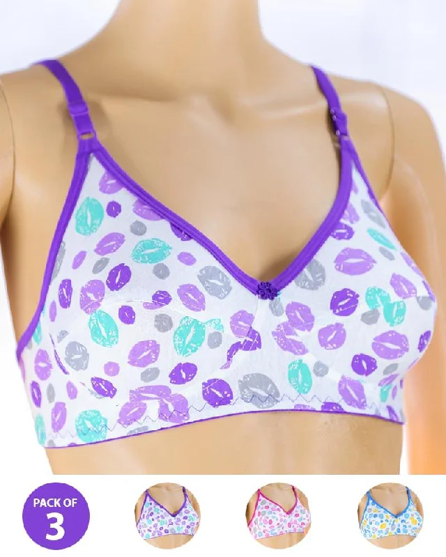 Pack of 3 Madam Bra - S14 - Non Padded Bra - Non Wired Bra Wireless Lace Bra