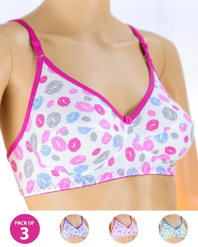 Pack of 3 Madam Bra - S14 - Non Padded Bra - Non Wired Bra Stretchy Wireless Bra