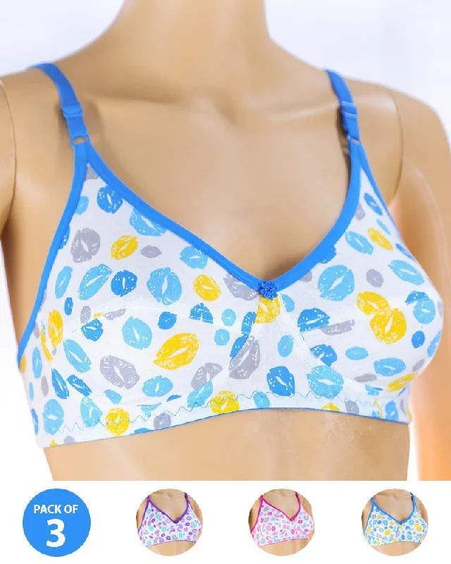 Pack of 3 Madam Bra - S14 - Non Padded Bra - Non Wired Bra Padded Push-Up Bra