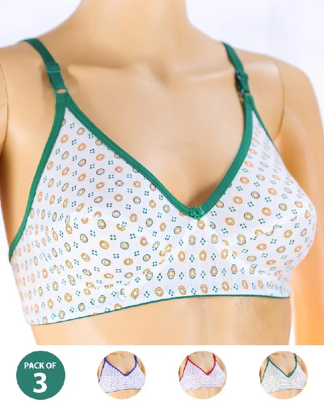 Pack of 3 Madam Bra - S27 - Non Padded Bra - Non Wired Bra Full Support Bra