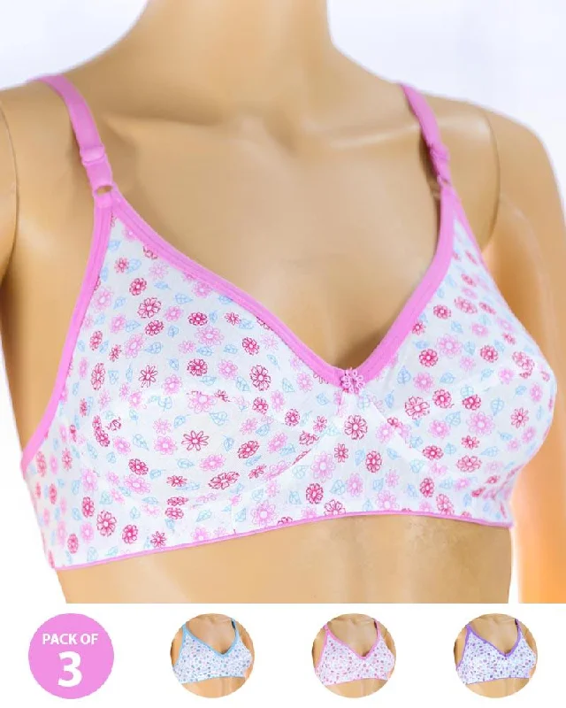 Pack of 3 Madam Bra - S8 - Non Padded Bra - Non Wired Bra Supportive Cotton Bra