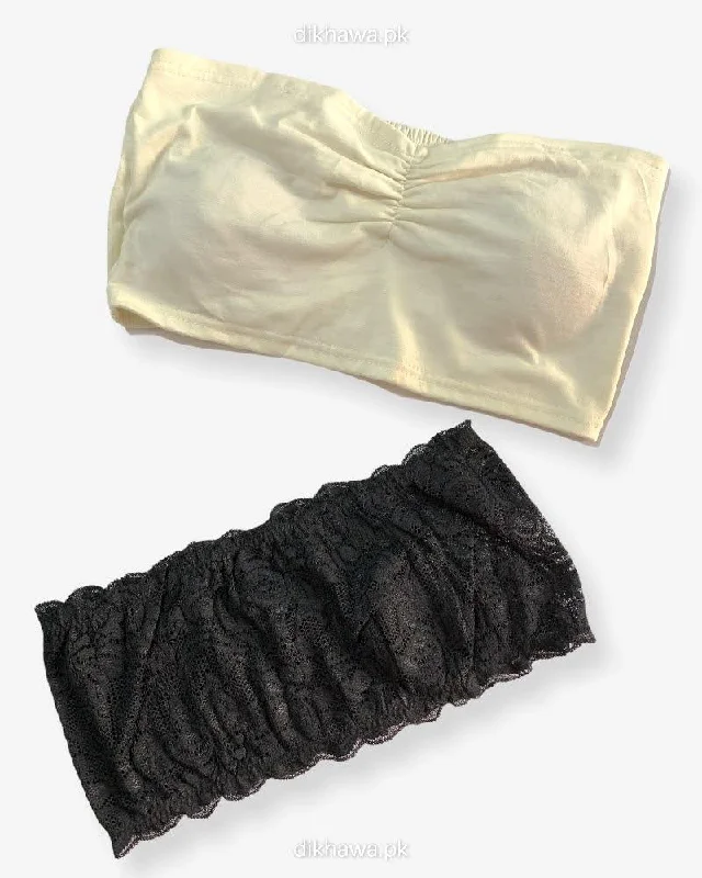 Pack off 2 - Women Tube Lightly Non Padded Bra - Strapless Sports Bra - Soft & Non Padded Bra Lightweight Cotton Bra