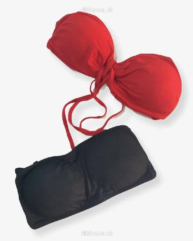 Pack off 2 - Women Tube Lightly Non Padded Bra - Strapless Sports Bra - Soft & Non Padded Bra Soft Cup Bralette