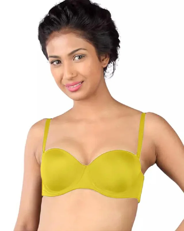 Pushup Bridal Bra - Yellow - Single Padded Underwired Bra Cozy Sleep Bra