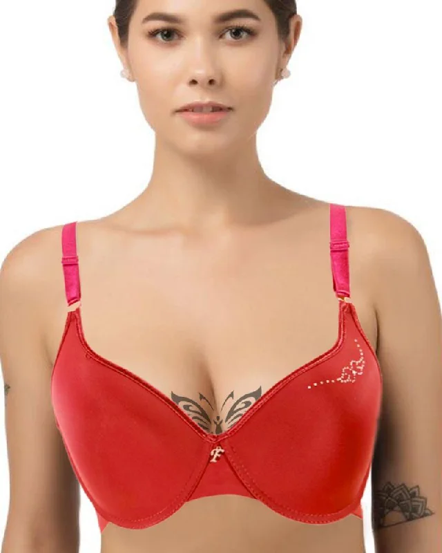 Red Fancy Soft Padded Flourish Bra - Single Padded Underwired Bra - FL913 Casual Bralette Set