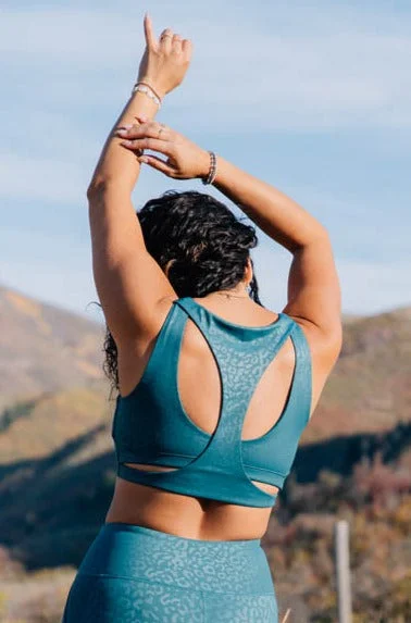 Resilience Sports Bra in Jade Leopard Comfortable Lounge Bra