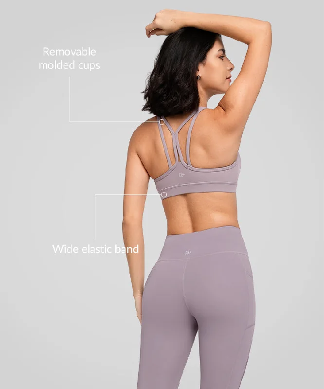Shift Scoop Neckline Double Straps Padded Yoga Bra | Women's Light Support Sports Bra Soft Lace Bra