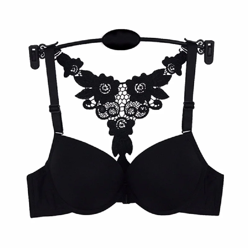 Women Sexy Front Closure Lace Bras Racer Back Push Up Seamless Bra Intimates 32 34 36 Full B Cups