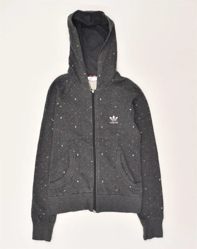 ADIDAS Womens Zip Hoodie Sweater EU 36 Small Grey Spotted Cotton Boat Neck Shawl Collar Notched Collar ADIDAS Womens Zip Hoodie Sweater EU 36 Small Grey Spotted Cotton Boat Neck Shawl Collar Notched Collar