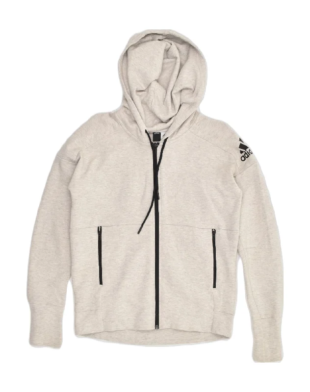 ADIDAS Womens Zip Hoodie Sweater UK 4/6 XS Grey Cotton Thin Thick Dense