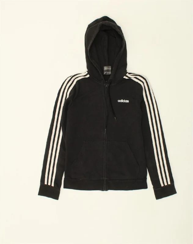 ADIDAS Womens Zip Hoodie Sweater UK 8-10 Small Black Cotton Iron Safe Non-Iron Wrinkle Free