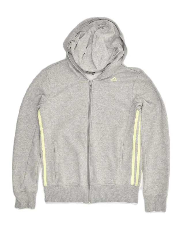 ADIDAS Womens Zip Hoodie Sweater UK 8-10 Small Grey Cotton Soft Cozy Warm