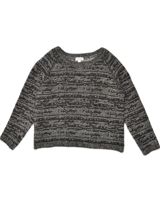 CALVIN KLEIN Womens Crew Neck Jumper Sweater UK 14 Large Grey Fair Isle Ribbed Striped Patterned CALVIN KLEIN Womens Crew Neck Jumper Sweater UK 14 Large Grey Fair Isle Ribbed Striped Patterned