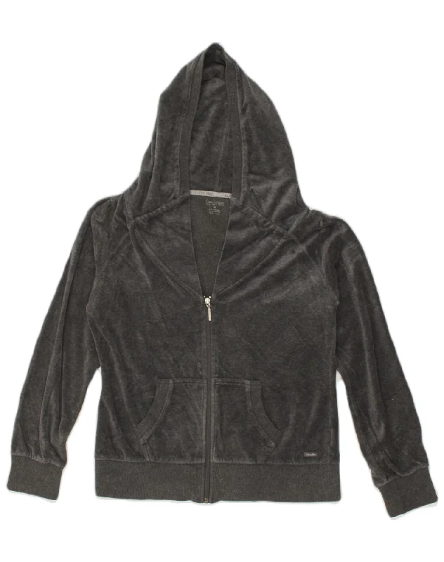 CALVIN KLEIN Womens Zip Hoodie Sweater UK 12 Medium Grey Cotton Oversized Loose Flowy CALVIN KLEIN Womens Zip Hoodie Sweater UK 12 Medium Grey Cotton Oversized Loose Flowy